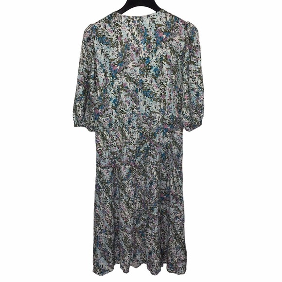 Nordstrom Signature Button Front Stretch Silk Ivory Floral Shift Dress Women's 2 - Picture 6 of 7